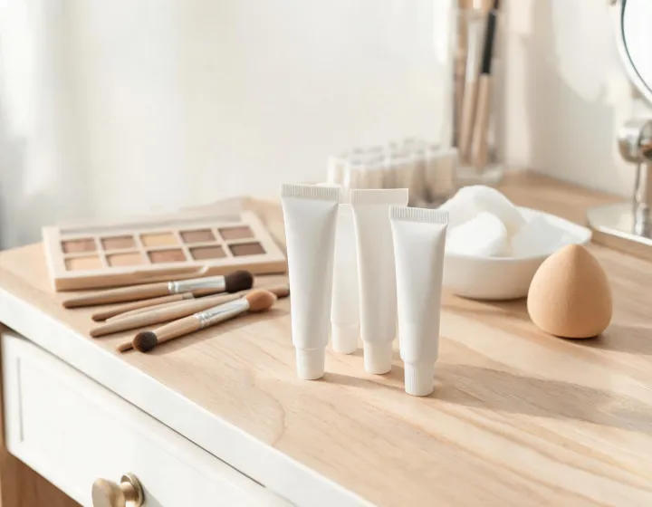 eye makeup primer on a cosmetics bench, illustration only
