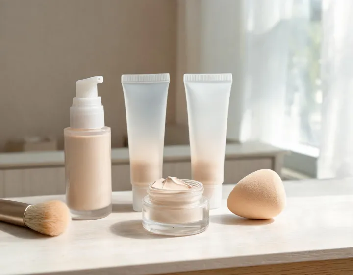 face primer makeup on a cosmetics bench, illustration only